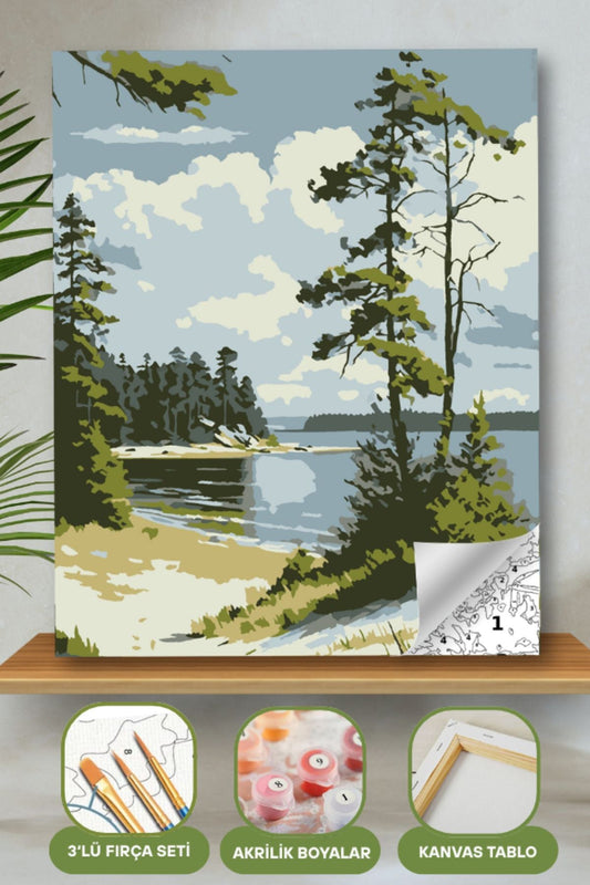 Sayılarla Boyama Ahşap Çerçeveli Kasnaklı Tuval Seti Fırça Boya Dahil Çıtalı 40x50 Cm 40X50 sayılarla boyama seti ürün görseli
