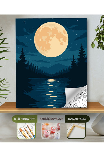 Sayılarla Boyama Seti 40x50 Cm (Çıtalı) Fırça Boya Dahil Numaralı Tuval-Dolunay Gece 40X50 sayılarla boyama seti ürün görseli