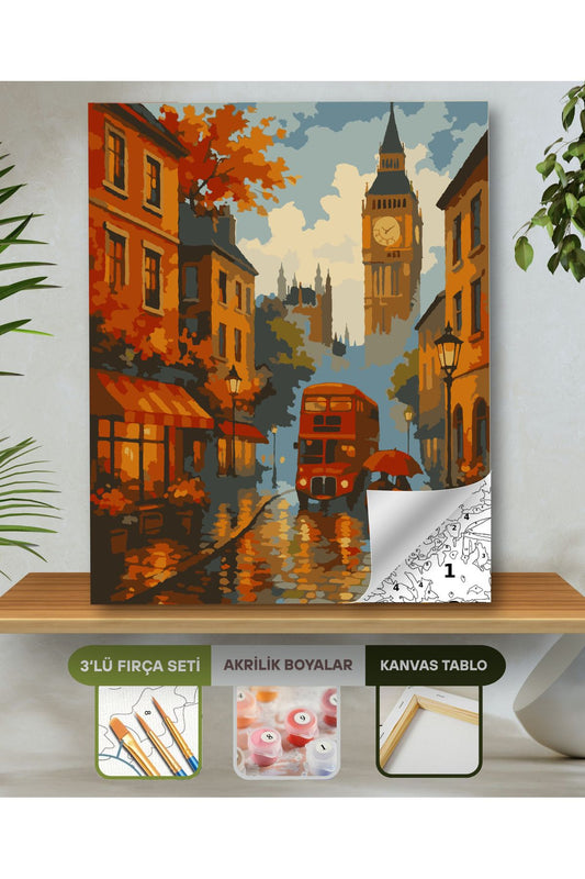 Sayılarla Boyama Seti 40x50 Cm (Çıtalı) Fırça Boya Dahil Numaralı Tuval-Yağmurlu Londra Sokakları 40X50 sayılarla boyama seti ürün görseli