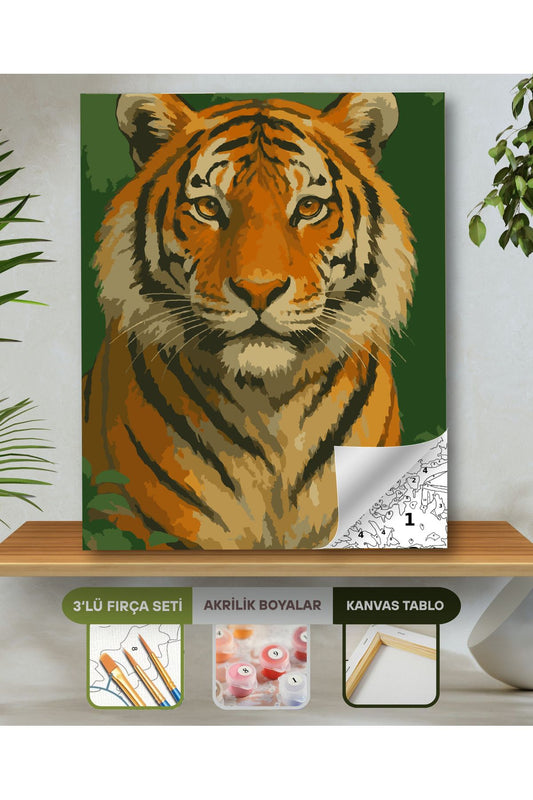 Sayılarla Boyama Seti 40x50 Cm (Çıtalı) Fırça Boya Dahil Numaralı Tuval-Kaplan Portre 40X50 sayılarla boyama seti ürün görseli