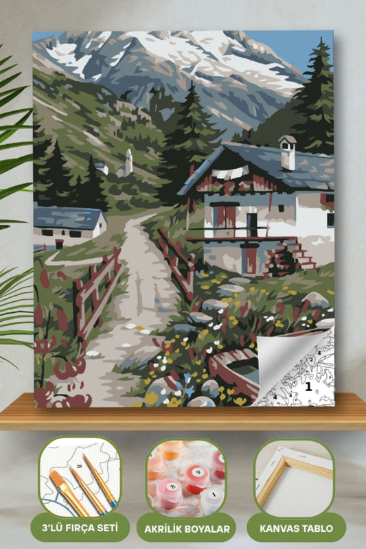 Sayılarla Boyama Ahşap Çerçeveli Kasnaklı Tuval Seti Fırça Boya Dahil Çıtalı 40x50 Cm 40X50 sayılarla boyama seti ürün görseli