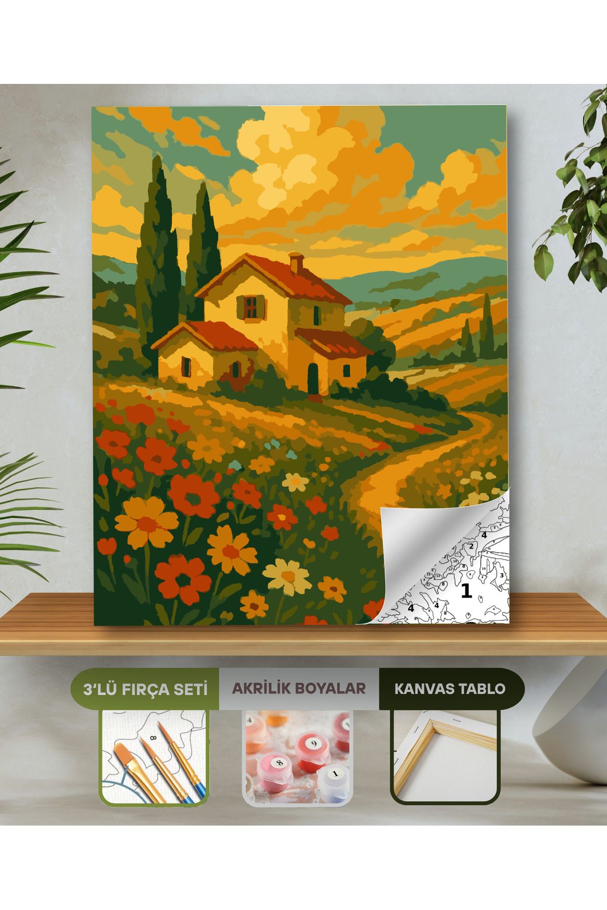 Sayılarla Boyama Seti 40x50 Cm (Çıtalı) Fırça Boya Dahil Numaralı Tuval-Huzurlu Ev 40X50 sayılarla boyama seti ürün görseli