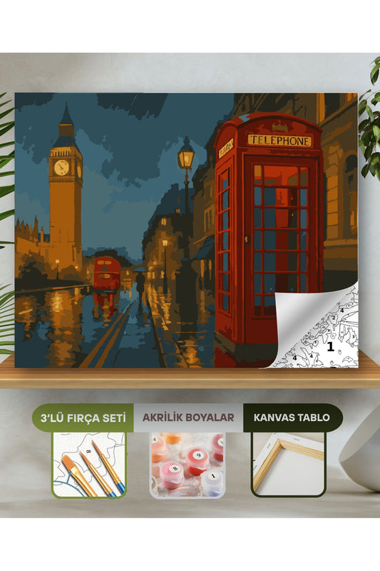 Sayılarla Boyama Seti 40x50 Cm (Çıtalı) Fırça Boya Dahil Numaralı Tuval-Londra Sokakları 40X50 sayılarla boyama seti ürün görseli