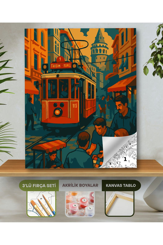 Sayılarla Boyama Seti 40x50 Cm (Çıtalı) Fırça Boya Dahil Numaralı Tuval-Taksim Sokakları 40X50 sayılarla boyama seti ürün görseli