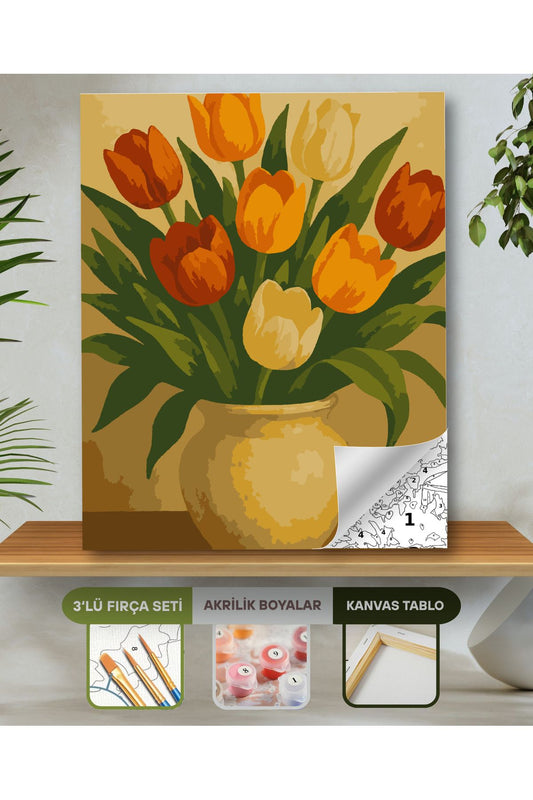 Sayılarla Boyama Seti 40x50 Cm (Çıtalı) Fırça Boya Dahil Numaralı Tuval-Laleler 40X50 sayılarla boyama seti ürün görseli