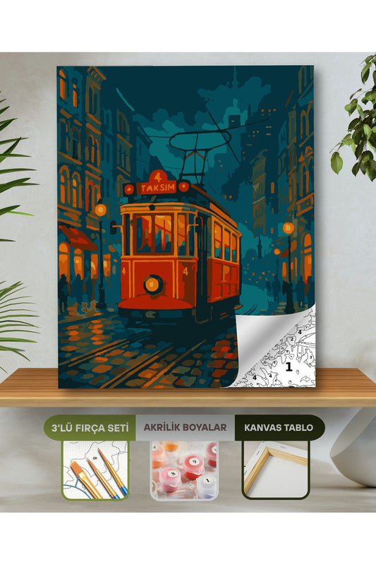 Sayılarla Boyama Seti 40x50 Cm (Çıtalı) Fırça Boya Dahil Numaralı Tuval-Taksim Tramvay 40X50 sayılarla boyama seti ürün görseli