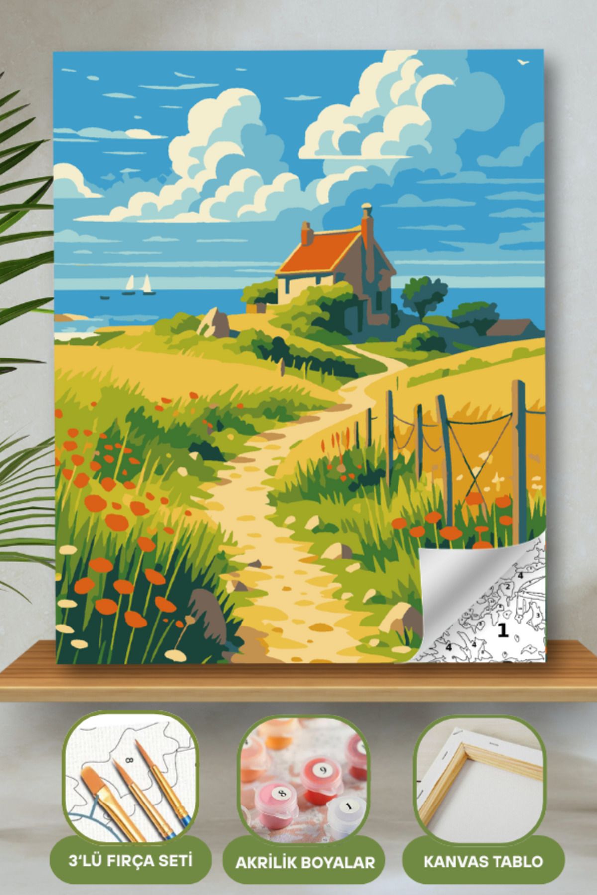 Sayılarla Boyama Ahşap Çerçeveli Kasnaklı Tuval Seti Fırça Boya Dahil Çıtalı 40x50 Cm 40X50 sayılarla boyama seti ürün görseli
