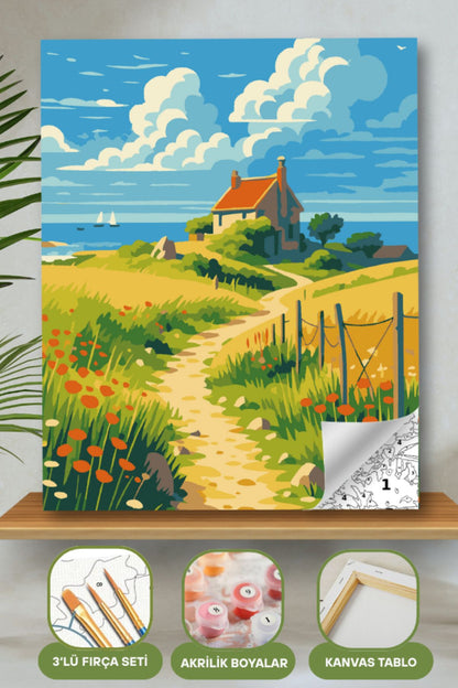 Sayılarla Boyama Ahşap Çerçeveli Kasnaklı Tuval Seti Fırça Boya Dahil Çıtalı 40x50 Cm 40X50 sayılarla boyama seti ürün görseli