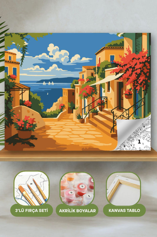 Sayılarla Boyama Ahşap Çerçeveli Kasnaklı Tuval Seti Fırça Boya Dahil Çıtalı 40x50 Cm 40X50 sayılarla boyama seti ürün görseli