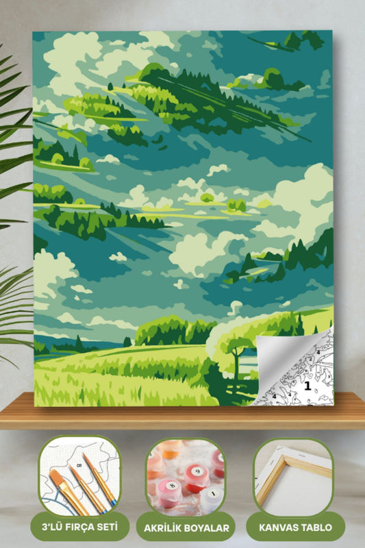 Sayılarla Boyama Ahşap Çerçeveli Kasnaklı Tuval Seti Fırça Boya Dahil Çıtalı 40x50 Cm 40X50 sayılarla boyama seti ürün görseli
