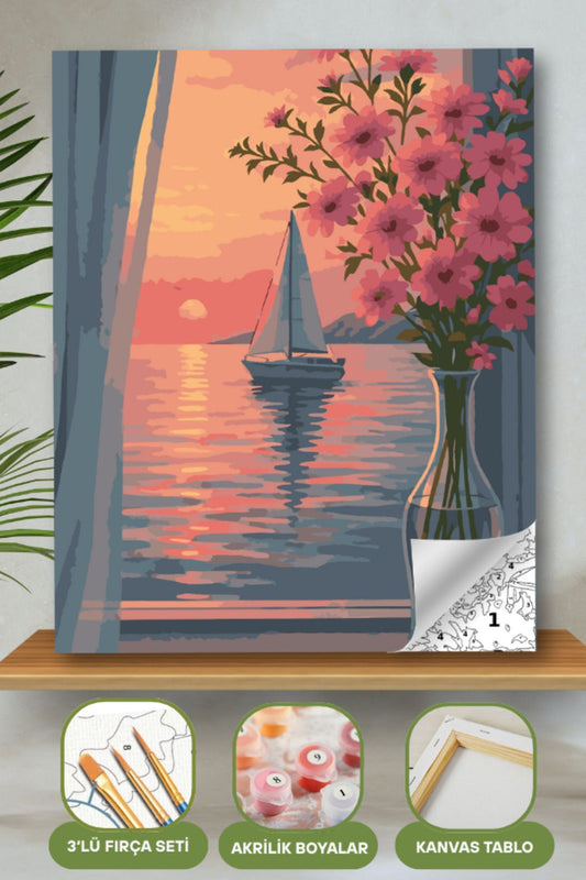 Sayılarla Boyama Ahşap Çerçeveli Kasnaklı Tuval Seti Fırça Boya Dahil Çıtalı 40x50 Cm 40X50 sayılarla boyama seti ürün görseli