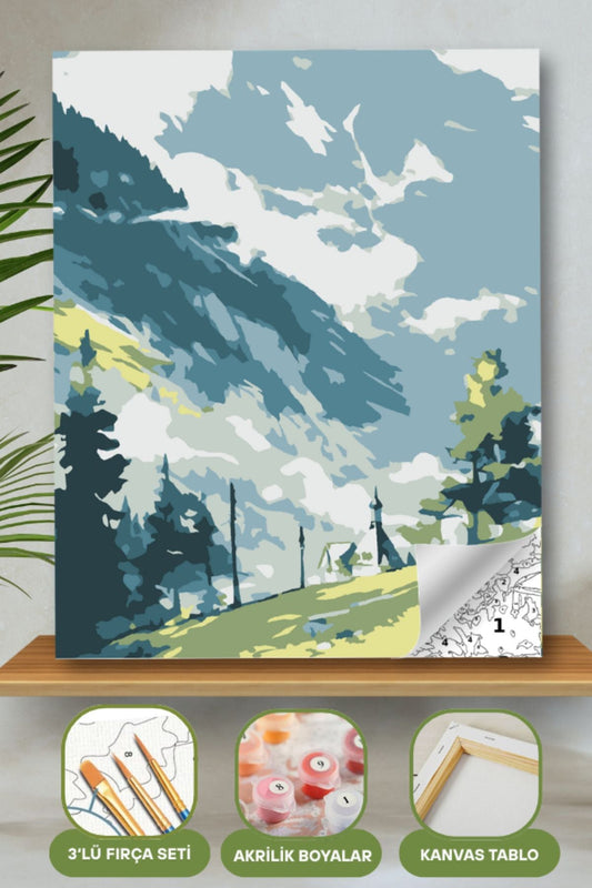 Sayılarla Boyama Ahşap Çerçeveli Kasnaklı Tuval Seti Fırça Boya Dahil Çıtalı 40x50 Cm 40X50 sayılarla boyama seti ürün görseli